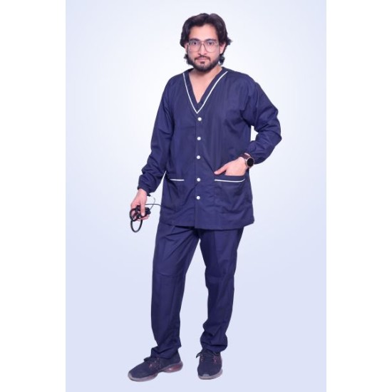 HANGERAGE DOCTOR SCRUB SUIT (FULL SLEEVES , FRONT BUTTONED)_NAVY BLUE_UNISEX