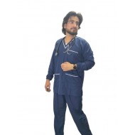 Hangerage Doctor Scrub Suit (Full Sleeves with Rib, V Neck )_Navy Blue-Unisex