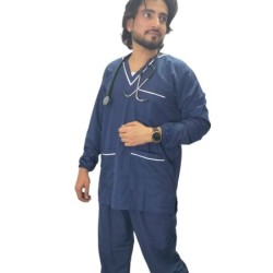 Hangerage Doctor Scrub Suit (Full Sleeves with Rib, V Neck )_Navy Blue-Unisex