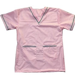 FEMALE V NECK SCRUB SUIT,BABY PINK COLOUT WIHT GREEN  PIPINE,ONE POCKET ON LEFT ARM