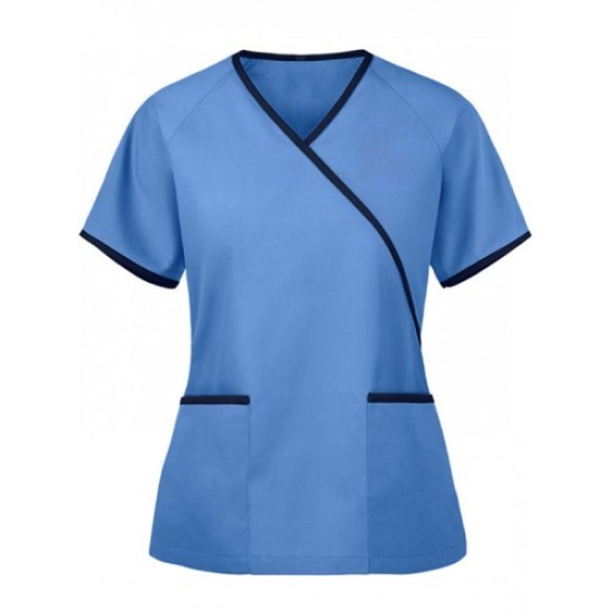 DOCTOR SCRUB SET ,DOCTORS BLUE WITH NAVY BLUE PIPINE -UNISEX-COMFORTABLE FIT-POLYCOTTON